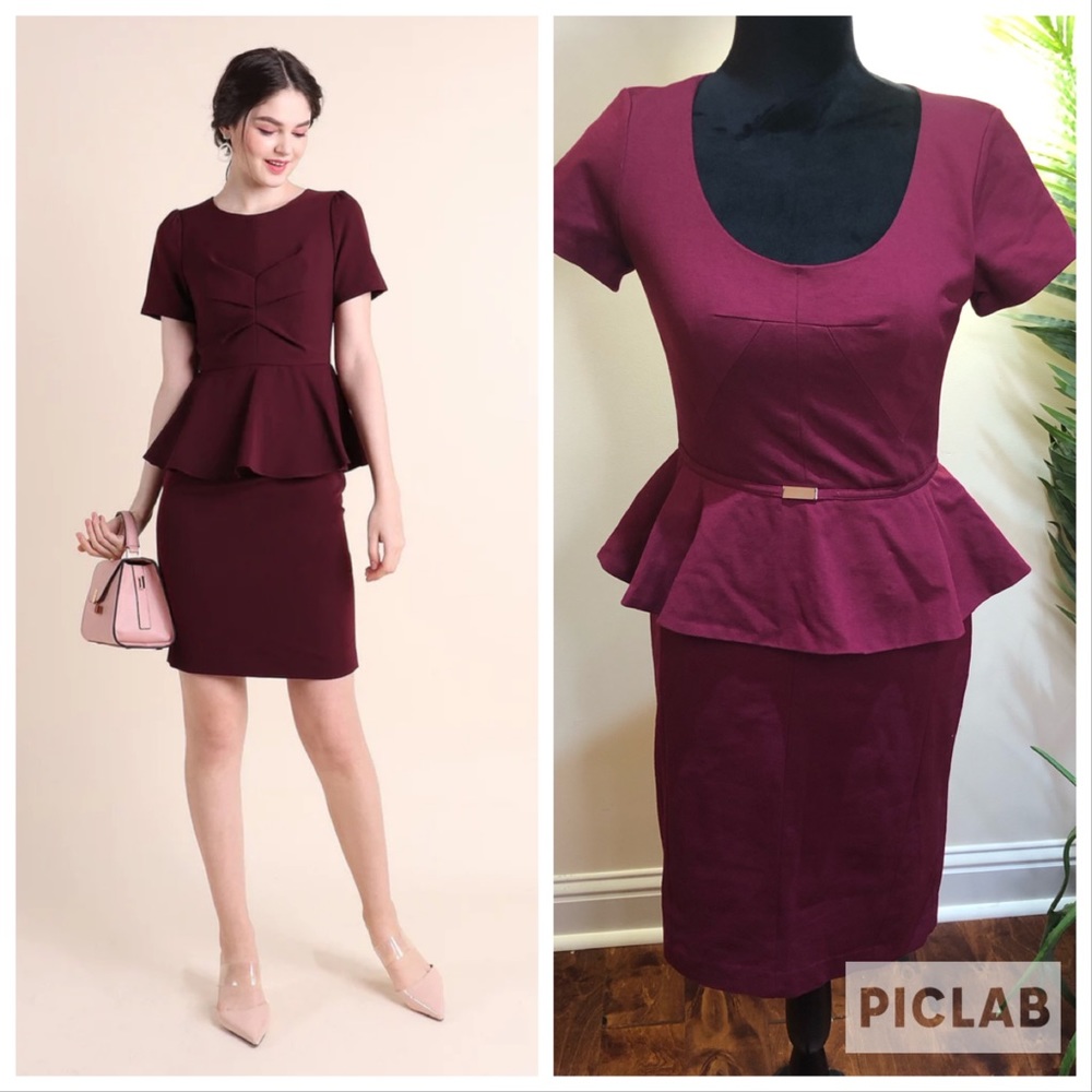 Ann Taylor Peplum Burgundy Scoop-neck Silver Accent Casual Dress 0